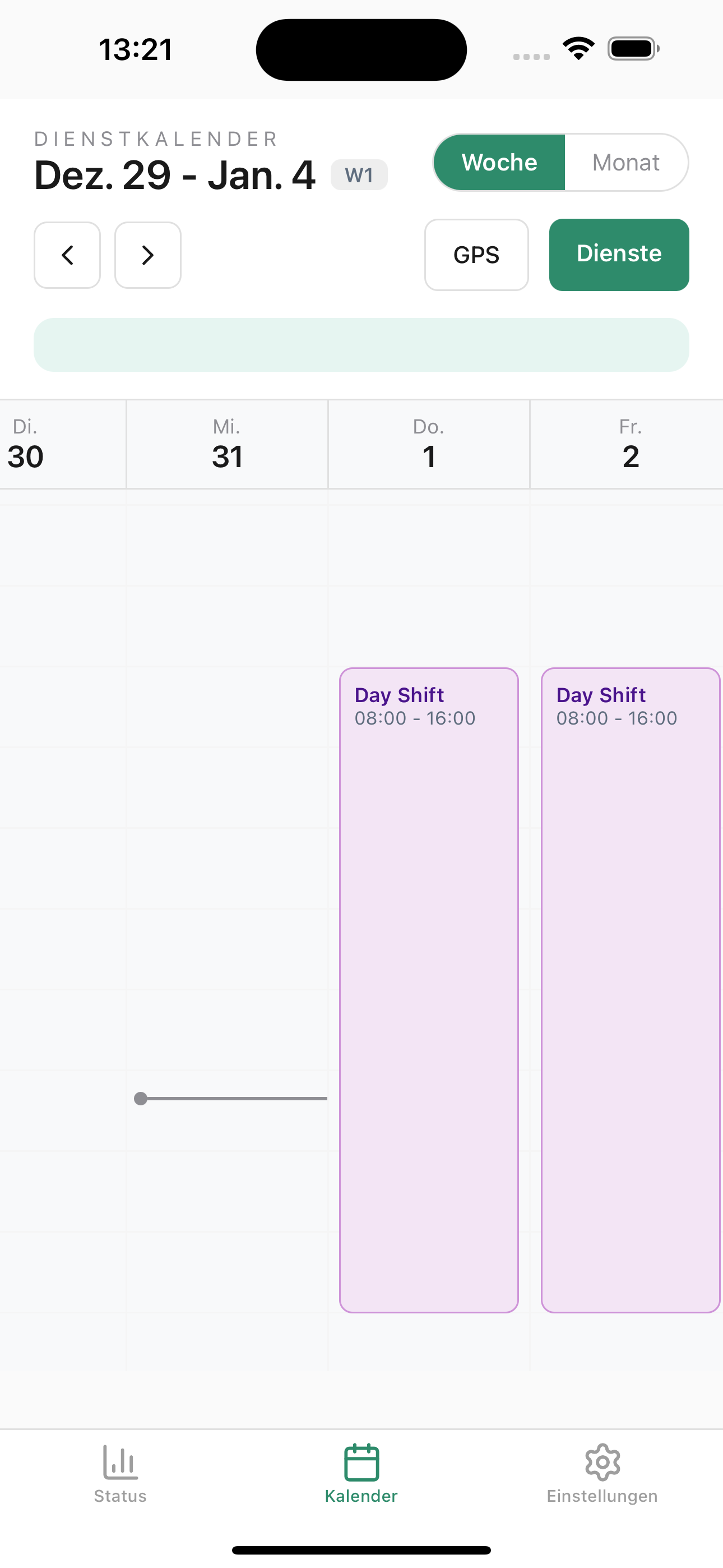 Open Working Hours — weekly calendar view with shift schedule